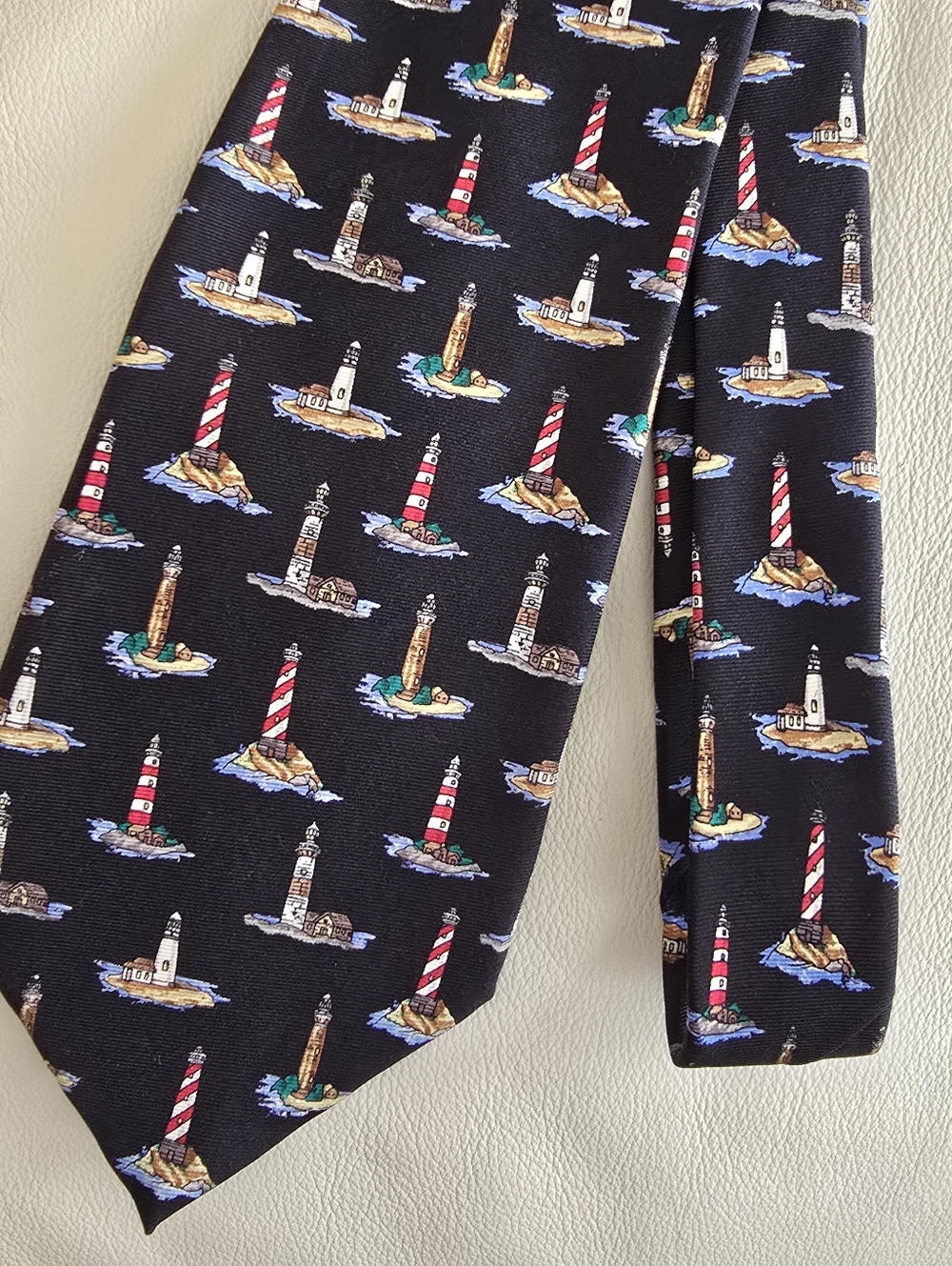 Museum Artifacts Blue Nautical Lighthouse Men's Silk Necktie Tie